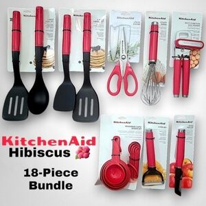 KitchenAid Hibiscus 18-Piece Utensils Set Dark Pink Tools Bundle